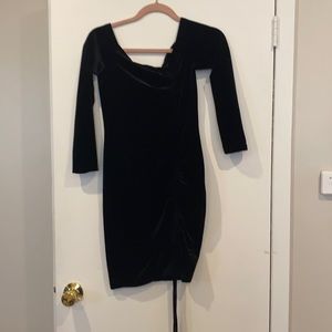 Black off the shoulder dress with rouched design